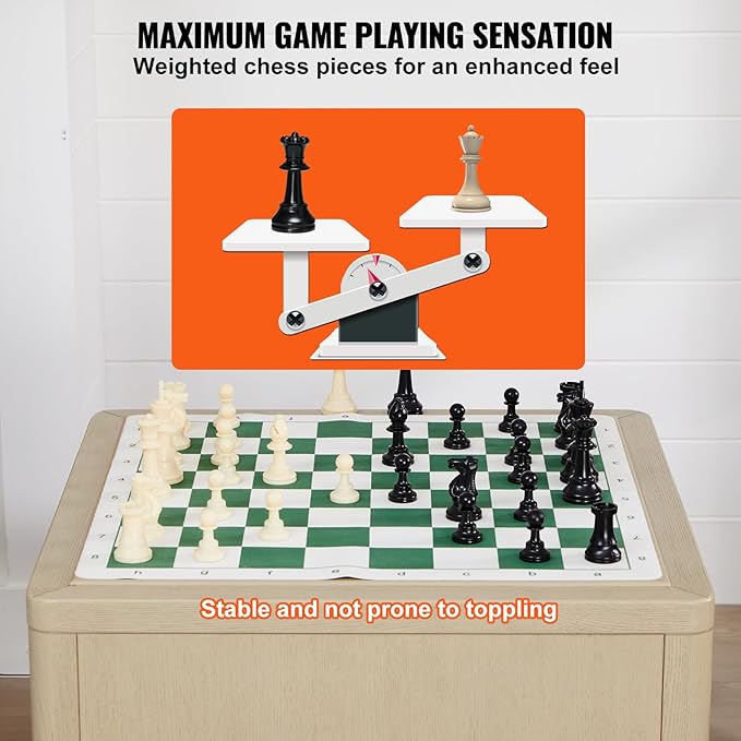 VEVOR Tournament Chess Set 20 Inch Roll-Up Beginner Chess Board Foldable Silicone Chess Game with Plastic Weighted Chess Pieces &amp Storage Bag Portable Travel Chess Board Gift for Adult Kid Fami