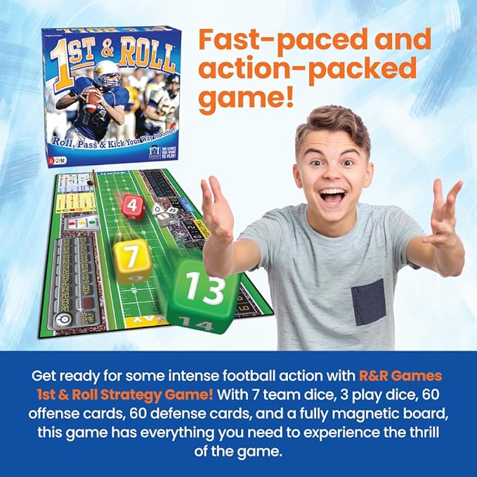 R&ampR Games 1st &amp Roll Football Board Game for Adults and Kids Ideal for Family Night
