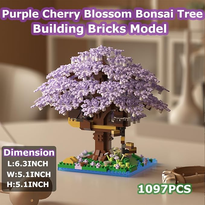 Beego 2 Bonsai Tree Cherry Blossom Building Toy Not Compatible with Lego Japanese Sakura Pink&ampPurple Flower House Building Micro Bricks Tree House Botanical Collection for Adults Teen (2201 PCS