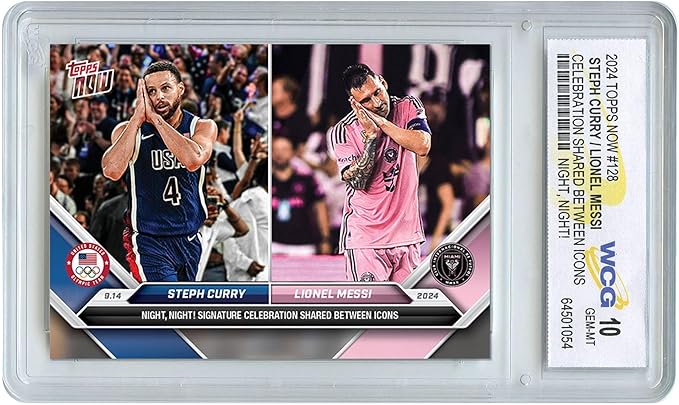 2024 Topps Now Steph Curry &amp Lionel Messi Night! Night! Icons Double Card #128 - Graded GEM Mint 10