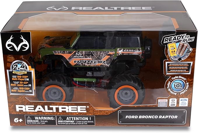 NKOK Realtree: RTR RC - Ford Bronco Raptor - Green-Orange-Camo - 2.4 Ghz High Performance for Donuts &amp Wheelies Turbo Boost Radio Controlled Vehicle