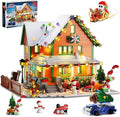 Christmas House Mini Building Set with Light PLAXSOON 1961 PCS Holiday Snow Village Architecture Model Building Block with Santa Claus Sleigh Xmas Display Toy Set for Adults Kids Boys Girls Ages 14+