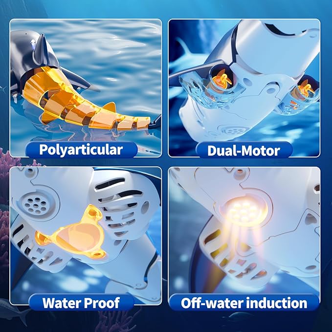 2.4Ghz Remote Control Shark Toys for Kids 6 7 8 Years Old 1:18 Scale High Simulation Shark for Pool Bath Toys for Toddlers Electronic RC Sea Animal Outdoor Water Gifts