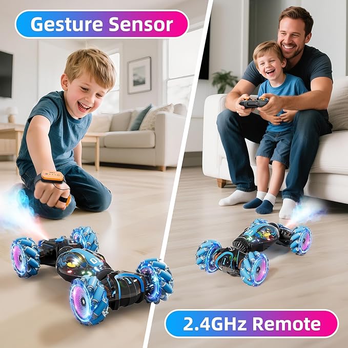 Gigilli Gesture Sensing RC Stunt Car Remote Control Car for Boys 8-12 RC Cars for Kids Twist Drift Toys with Spray Music Lights Easter Birthday Gifts Boys for Kids Ages 7 9 10 11 13 Years Old