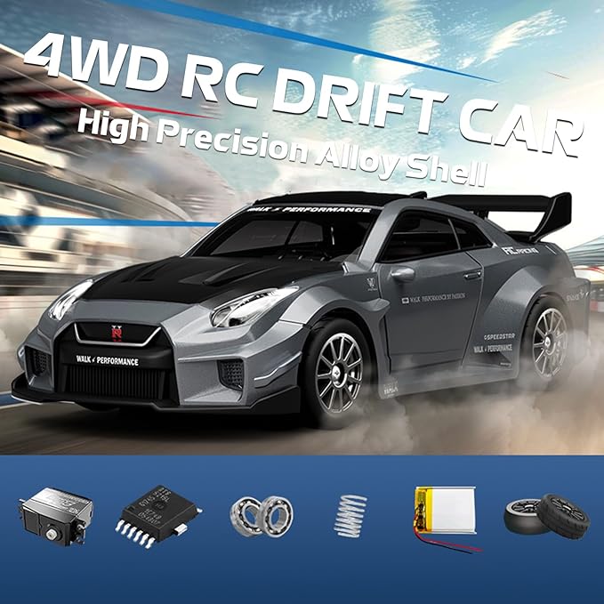 1/43 Scale RC Drift Car Mini GTR35 RC Model Car 2.4GHz 4WD RC Alloy Vehicles with Gyro &amp LED Lights for Adults Hobby Toys (Red)