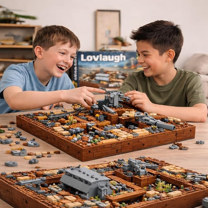 WW2 Military Trench Fortress Building Set（1350 pcs）Military Bunker Model Kit with Medical Room Armory Anti-Aircraft Gun&ampGround Fortress for Adults&ampKids STEM Creative Play Combat Display Co
