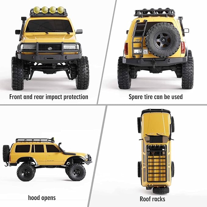 FCX18 FMS RC Crawler Toyota Cruiser 1/18 LC80 Offroad Trucks 4X4 RC Rock Crawler with Portal Axles LED Lights for Adults (Yellow)