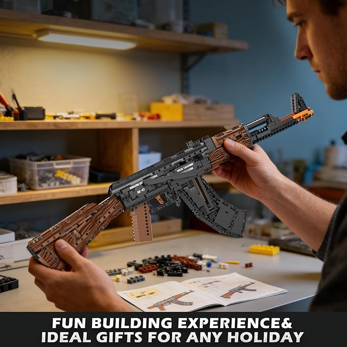 Reobrix Building Block Gun Toy Set for Adults 1238Pcs 1:1 AK-47 Model Kit Collectible Military Gun for Display Ideal Gifts for Military Enthusiasts 14+