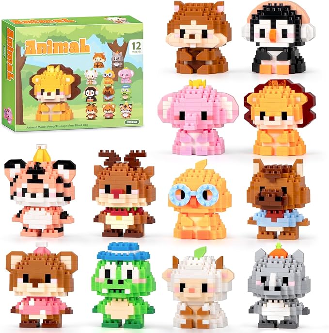 Party Favors Micro Animal Building Sets Easter 12 Pack Punch Box Surprise Mini Builds Goodie Bag Stuffers Gift Christmas Birthday Ages 14+