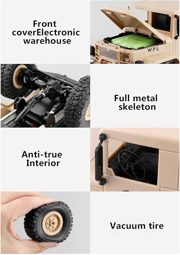 GracesDawn Remote Control Car Terrain RC Cars Electric Remote Control Off Road Military Truck 1/16 2.4G 4WD Off-Road RC Military Truck Rock Crawler Army Car (Yellow)
