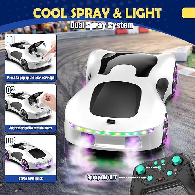 HuiJuKeJi Gesture Sensing RC Stunt Car with USB Charging Dock 360° Rotate Drift Car 2.4GHz Dual Remote Control Cool Spray Mist &amp LED Lights Birthday Gift for Kids Boys Girls Age 6-12