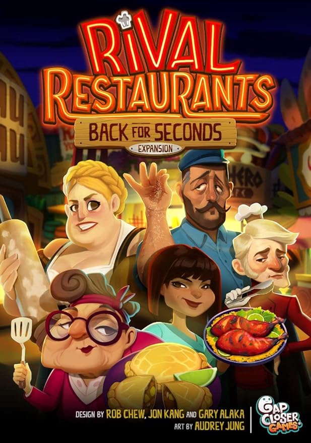 Rival Restaurants: Back for Seconds Expansion by Gap Closer Games | Strategy Board Game | 2 to 6 Players | Ages 10+ | 45+ Minutes | Expansion with New Chefs Additional Restaurants &amp Action Cards