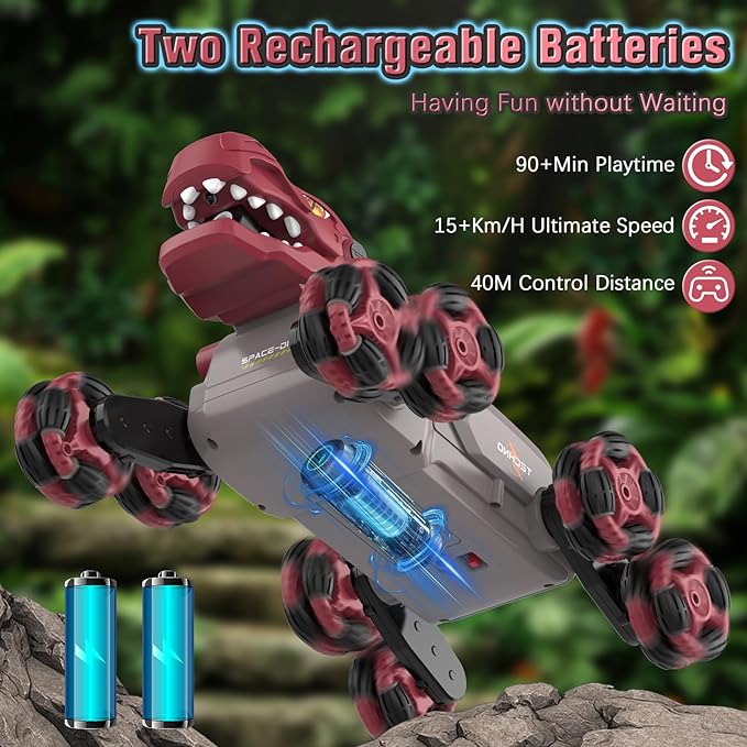 8 Wheels Dinosaur Transform RC Stunt Car - 2.4Ghz Remote Control Dinosaurs Monster Truck with Transforming &amp Spray &amp 360° Rotation Dinosaur Toys for Kids 5-7 8-12 Boy Christmas Birthday Gift