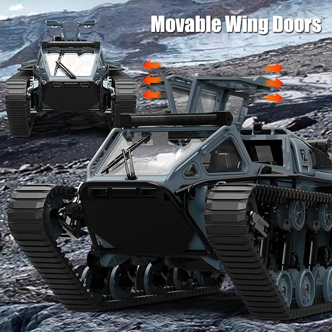 Mostop RC Tank Car 1:16 Scale 2.4Ghz Remote Control Crawler High Speed Tank Off-Road RC Tracked Vehicles 360°Rotating Drifting Car with 2 Batteries Military Truck for Kids Adults Gray