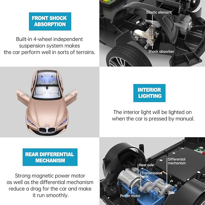 RASTAR BMW i4 Remote Control Car 1/14 BMW i4 Concept RC Toy Car Golden BMW Model Car Diecast for Kids Boys Adults