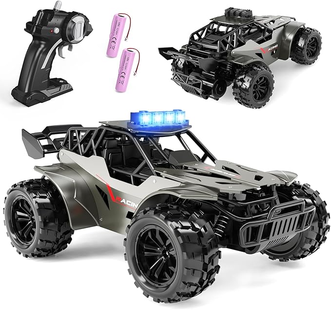 Remote Control Car 2.4GHz Remote Control Truck Metal Shell High Speed 20 KM/H Monster RC Truck Off Road with LED Headlight RC Car Two Rechargeable Batteries 50+min Gifts for Kids 6-12