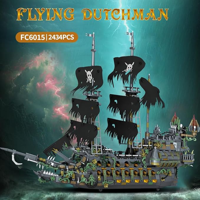 39107 The Flying Dutchman Pirate Ship Building Kit 2434 PCS Large Pirate Ship Model with Display Stand Detailed Sailing Ship Building Blocks Set for Adults &amp Teens