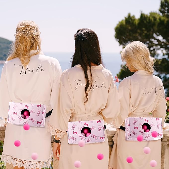 Yaomiao 4 Pack Bachelorette Party Shaking Swing Balls Game Set Includes 4 Set Strap Shake Box and 80 Balls for Birthday Bachelorette Bridal Shower Table Tennis Game(Pink BowPink)