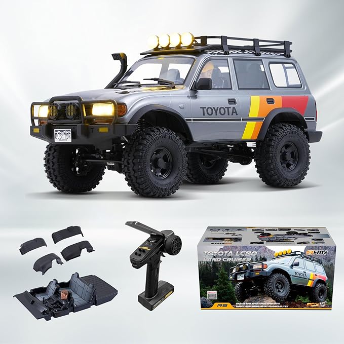 FMS RC Crawler 1/10 FCX10 Land Cruiser LC80 RS Toyota Licensed 4WD 2.4Ghz RC Rock Truck Hobby Grade RC Model Climbing Car Remote Control Car Off Road Vehicle for Adults FMS11042RSGY