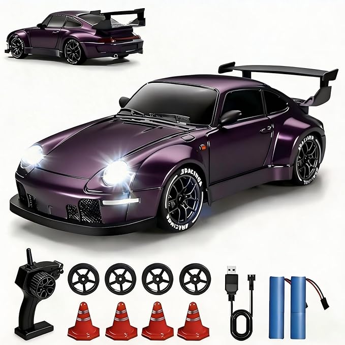1:24 Scale RC Drift Car with LED Lights 25km/h 4WD High Speed Dual Batteries 50+ Min Play 2.4GHz Remote Control Multi-Surface Drift Tires Racing Toy Vehicle for Adults Boys Girls Royal Enforcer