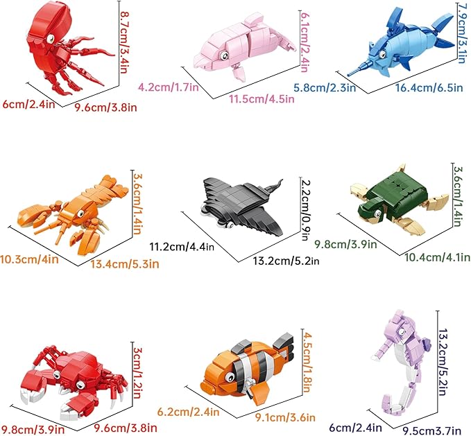 9 Packs Ocean Animals Building SetsParty Favors for Kids Goodie BagsSea Animals Mini Building Blocks for Birthday Party GiftGoodie Bags PrizeCake Topper