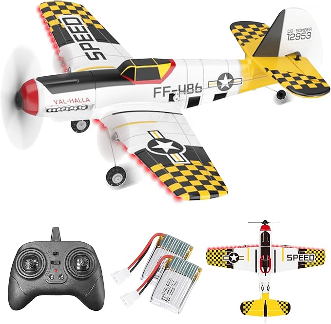 BEZGAR RC Plane Drones for Kids 6-axis Gyro Remote Control Airplane RC Helicopter Easy Control for Beginners Toys with Colorful LED Navigation Lights Yellow
