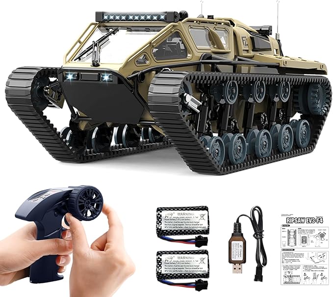 Mostop RC Tank Car 1:16 Scale 2.4Ghz Remote Control Crawler High Speed Tank Off-Road RC Tracked Vehicles 360°Rotating Drifting Car with 2 Batteries Military Truck for Kids Adults