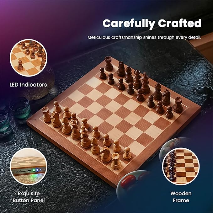 Chessnut Air+ Electronic Chess Set with Full Wooden Board Extra Queens LEDs AI Adaptive Game and App with Computer Chess Board for Ages 8 and Up 2 Players