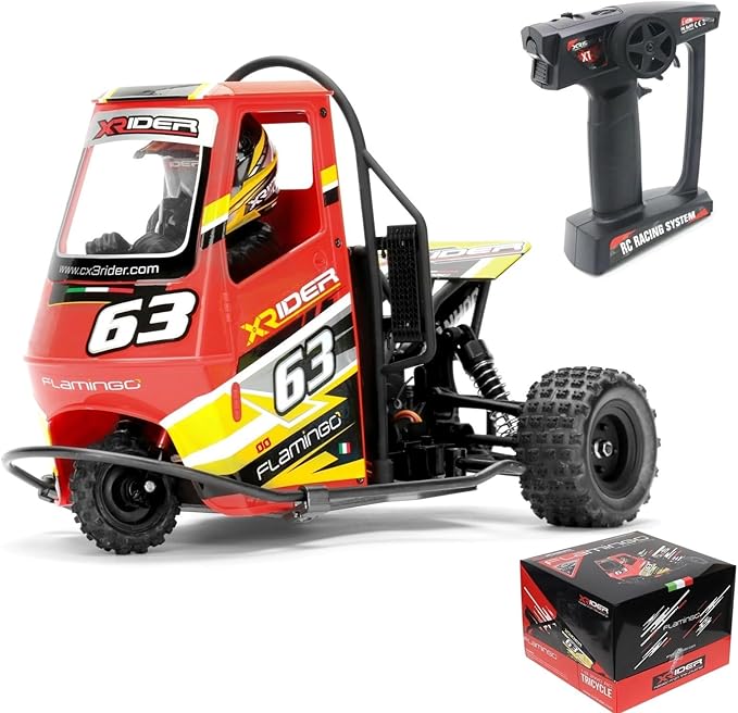 1/8 RC X-Rider Flamingos 2.4G 3WD 2 in 1 ESC High Speed Rc Car Electric Tricycle Motorcycle Tricycle RTR Drift Adult Vehicles Collection Model (Red)