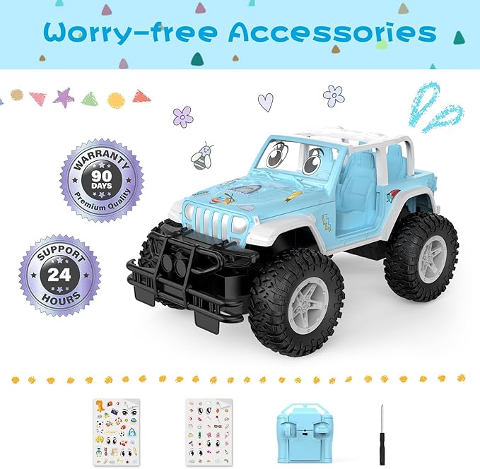 NQD Remote Control Car for Kids 1:16 Scale 80 Min Play with Stickers 2.4Ghz Off Road RC Trucks Toy Car Gift for Kids Blue