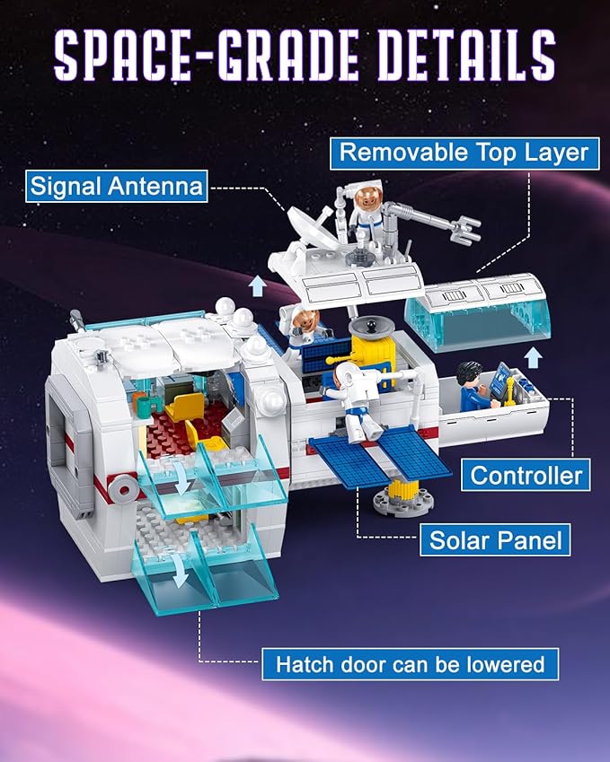 City Space Station Building Set Space Rocket Science Lab Building Kit with 4 Astronaut Minifigures STEM Gift Toys for Boys 6-12 Compatible with Lego Space Shuttle 502 PCS