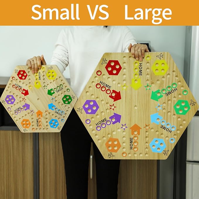 Extra Large 23.6 Inches Wahoo Marble Board Game 4 and 6 Players 2 Sided Painted Thicken Wood Board Perfect Game for Family Friends Party