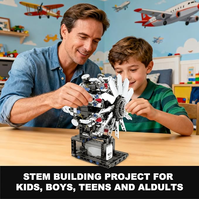 Turbojet Engine Building Set Aircraft Engine Model kit That Run Build Your Own Mini Aircraft Model Engine Kit with Motor STEM Mechanical Physical Science Educational Toys for Kids Adults (558 PCS)