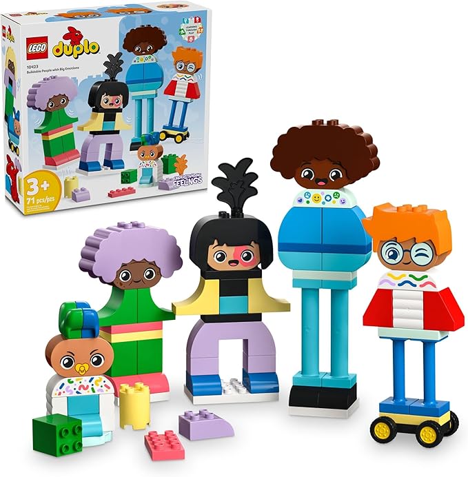 LEGO DUPLO Town Buildable People with Big Emotions Interactive Toy for Ages 3 and Up 5 Characters with 10 Role-Play Faces 71 Colorful Bricks for Mix-and-Match Customizable Fun 10423