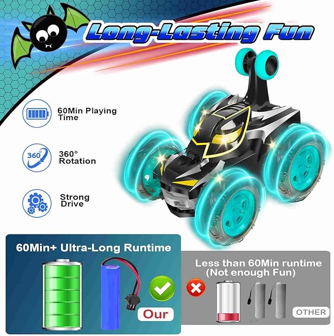 Kids Toys Bat RC Car for Boys 4-7 - Cool Bat Monster Remote Control Crawler Toy 360° Flip Fast Stunt &amp 4WD Light Up Wheel - Fun Boy Gift Idea for Birthday Chirstmas Stuff Age 3 4 5 6 7 8