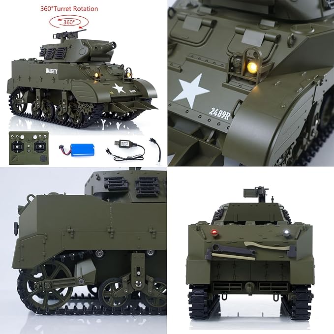 TOUCAN RC HOBBY US in Stock 1/16 RC Tank Simulation 360° Turret Rotary M8 HMC Scott Radio Control Battle Tank Smoke Sound Lights RTR Combat Vehicle