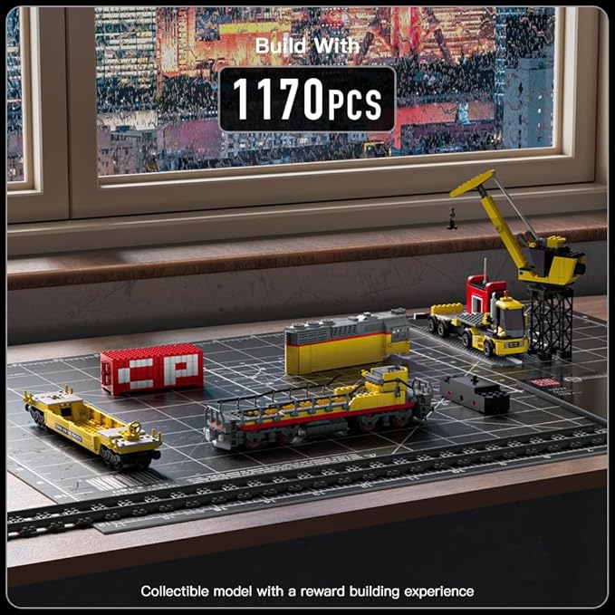 Mould King Remote Control Train Building Set 1170pcs Diesel Locomotive Train Toy with Loop Track Crane Containers Semi Trailer for Assembly Construction Model Kit for Teens and Adults (Age 14+)