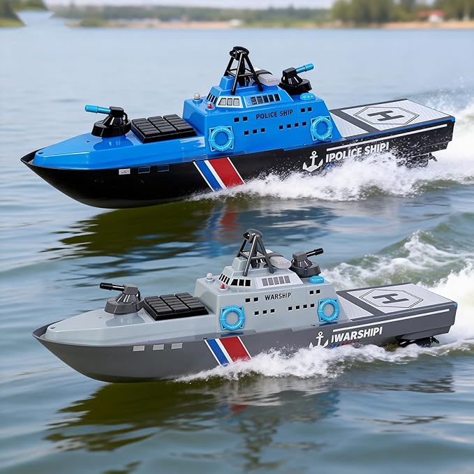 22 Inch 56CM Remote Controlled Warship Battleship Aircraft Carrier 15km/h 2.4G 8WD RC Boat Spaying Water LED Walk On Water Lakes Pools for 14Y+ Blue (2 Water-Cannons 1 Shooting &amp1 No-Shooting)