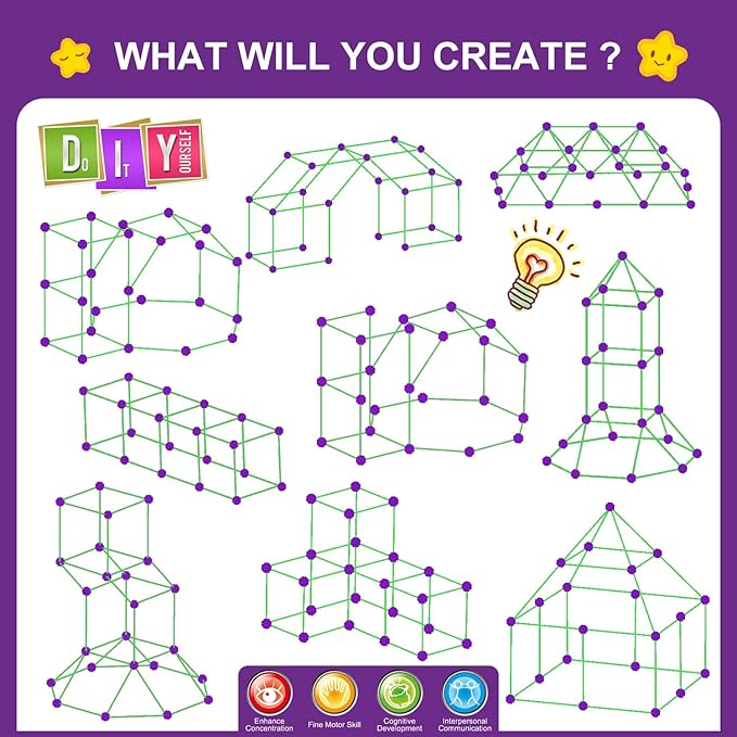 Fort Building Kit for KidsSTEM Construction Toys Educational Gift for 3 4 5 6 7 8 9 10 11 12 Years Old Boys and GirlsUltimate Creative Set for Indoor &amp Outdoors Activity140 PcsPurple