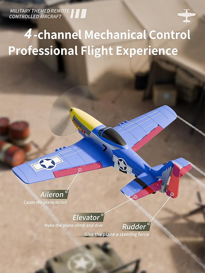 P51 RC Plane Remote Control Airplane 2.4GHZ with 6-Axis Gyro Stabilizer/Aileron/Elevator/Rudder for Boys Adults Birthday/Xmas Gift Age 12 Years and UP(4CH-P51B Razorback)