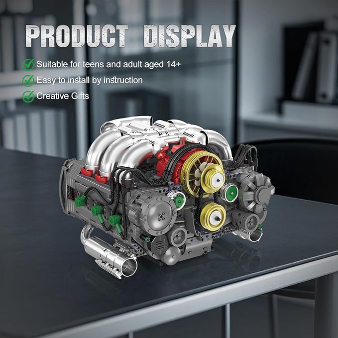 NUTCRACKER Flat Engine Building Set V8 Model Engine Kit Mini Engine Scale Model with Motor That Works DIY STEM Project Building Toy Creative Birthday Gift for Adult Boys 14+ (2375 Pieces)