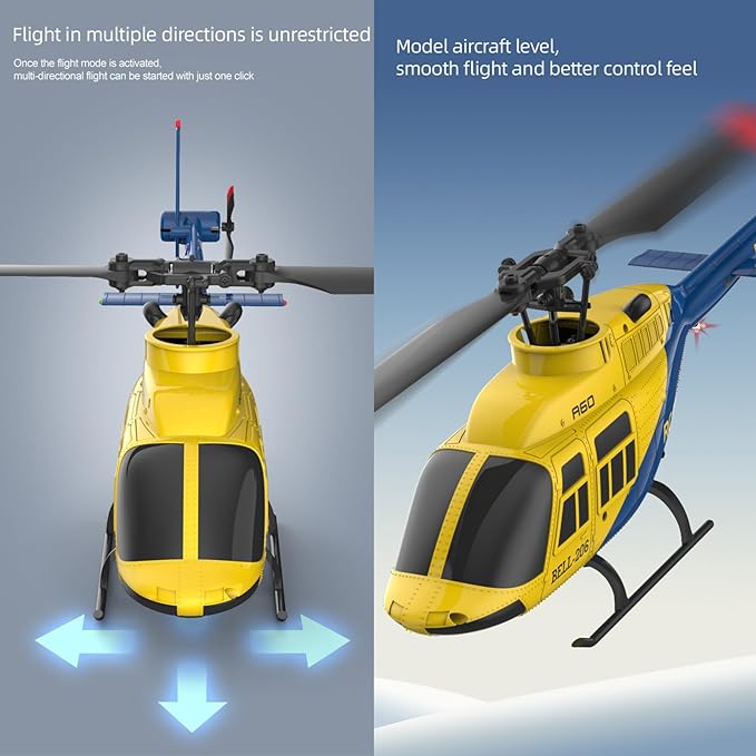 A60 206 Remote Controlled Helicopter Aircraft Plane 4CH RC Heli Aileronless 1/42 Scale 6-Axis Gyroscope Altitude Hovering Optical Flow Position 2Battery for Adults Beginners Yellow