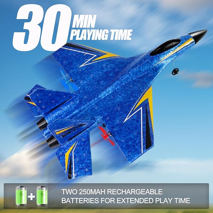 Remote Control Airplane for Kids 2 Channels Foam RC Planes Jet Wireless ToyHobby RC Glider Aircraft for Beginners Teen Boys Girls Adult Blue