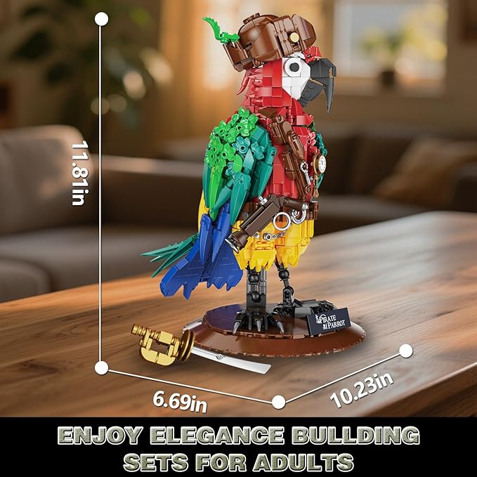 Pirate Parrot Flowers Building Set 1236PCS Parrot Creative Bird Model Home Deocr and Office Art Gift for Teens Boyfriend Adults 14+ (Compatible with Major Brand)