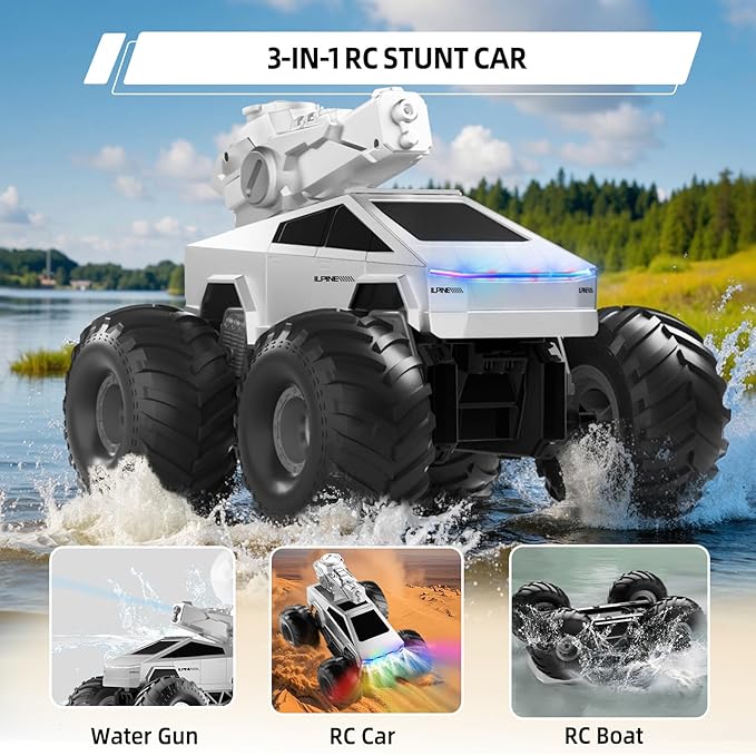Remote Control Car RC Truck - 1:16 Amphibious Fast Car with Water Cannon and 2.4GHz Remote Control Max 22KM/H Speed 4WD Cyber Toy for All Terrain Waterproof Rc Boat Gift for Boys 6 7 8 9 10+