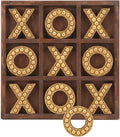 NIKKY HOME Tic Tac Toe Game Coffee Table Decor 10.6 Inch Rustic Wooden Board Gold