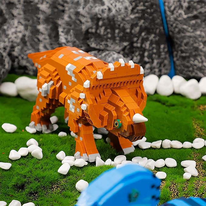 Larcele Micro Building Blocks Dinosaur Set DIY Mini 3D Building Toy Bricks1145 Pieces KLJM-06 (TriceratopsYellow)