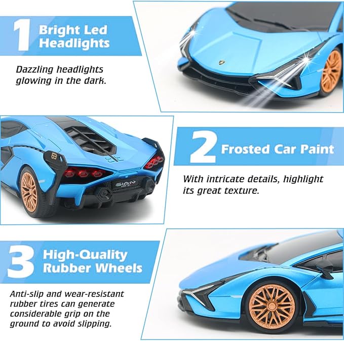 QUN XING Remote Control Car 1:24 Officially Licensed 2.4GHZ Rc Cars Lambo Sport Racing Toy Car for Kids Boys 4-7 Years Birthday Gift Blue