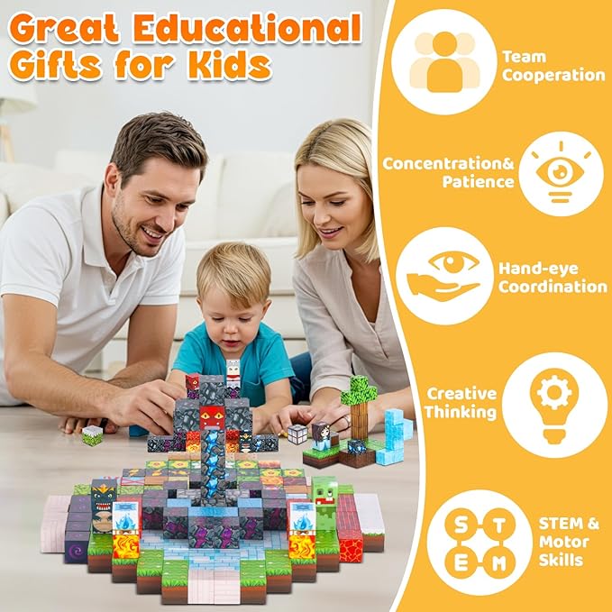 200PCS Magnetic Blocks Magnetic Building Block Cube Toys with Magnet Board for Kids STEM Toys Gifts for Boy and Girls Age 3+ Years Old
