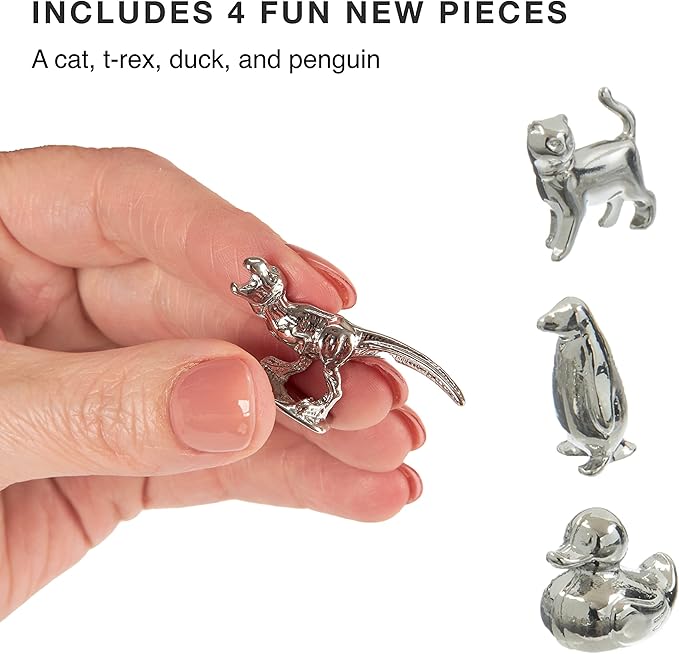8-Pack Replacement Pawns Compatible with Monopoly - T-Rex Terrier Race Car Top Hat Battleship Cat Duck Penguin - New Edition Metal Classic Board Game Tokens - Replace Lost or Broken Pieces